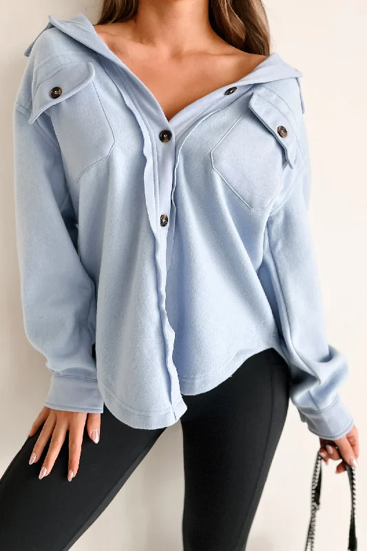 Asking For A Friend Fleece Shacket (Blue) Asymmetric Hem Blouse
