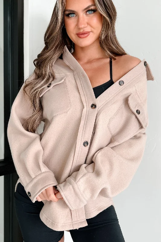 Asking For A Friend Fleece Shacket (Taupe) Subtle Shimmer Blouse