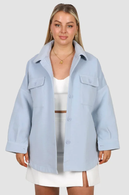 CONCORD UNISEX SHACKET POWDER BLUE Mandarin Collar Blouse
