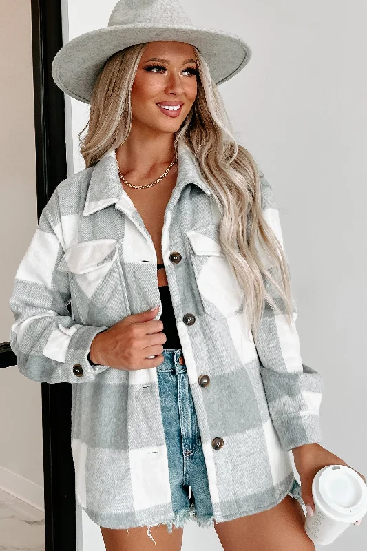 Dane Plaid Shacket (Grey) Soft Pastel Blouse