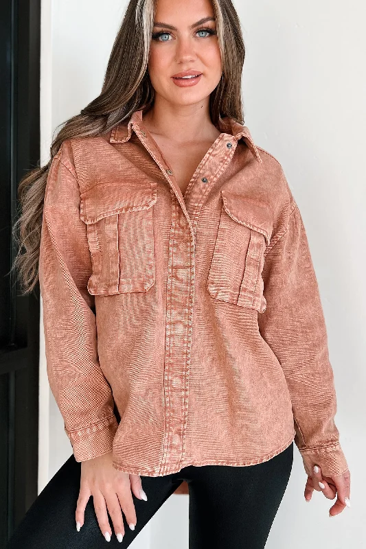 Everything Matters Mineral Wash Shacket (Dusty Clay) Elegant Lace Blouse