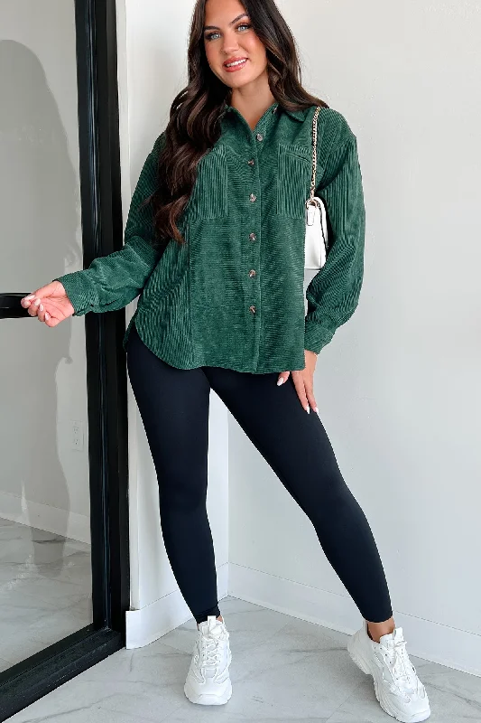 Forever Wandering Corduroy Shacket (Dark Green) Lightweight Linen Blouse