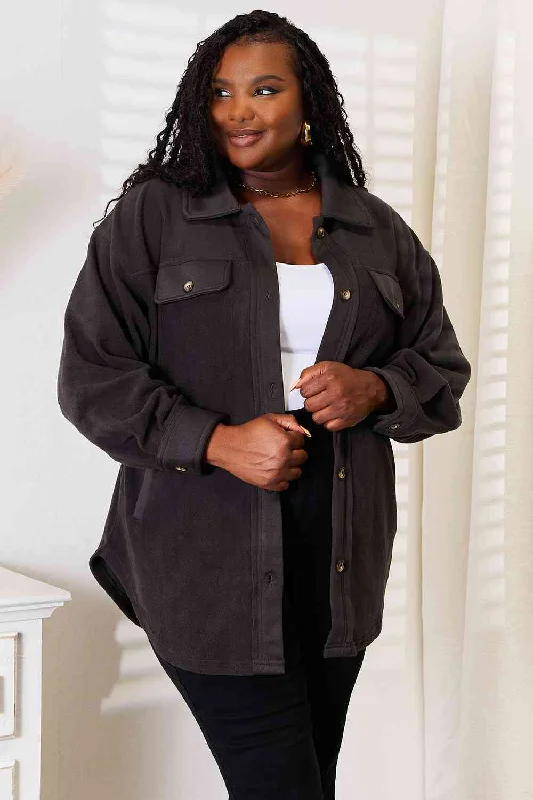 Heimish Cozy Girl Charcoal Color Shacket Textured Cotton Blouse