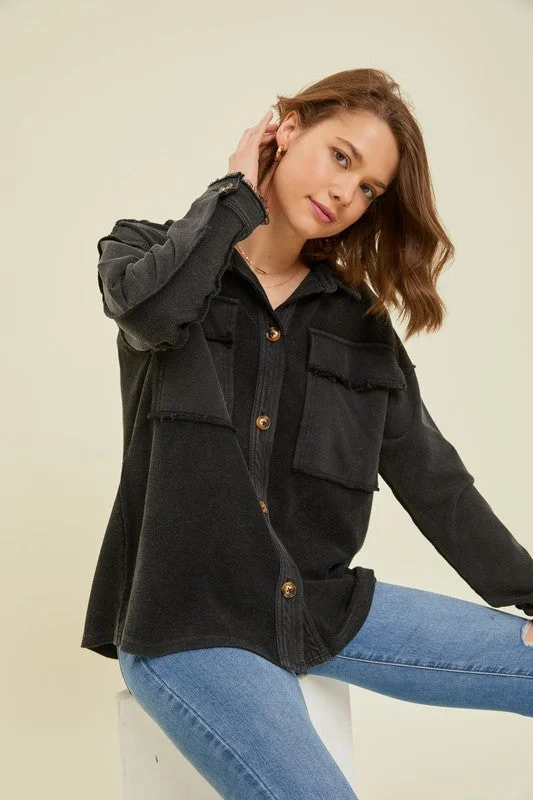 Just A Pipe Dream Oversized Shacket (Black) Classic Minimalist Blouse
