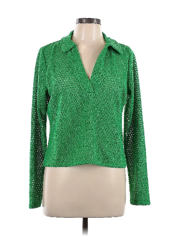 Long Sleeve Blouse Elegant Semi-Sheer Blouse