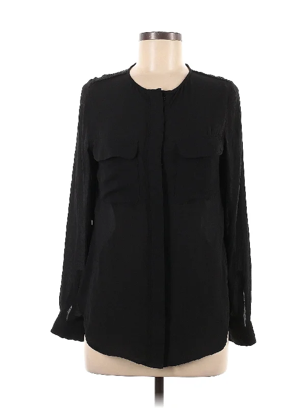 Long Sleeve Blouse Silky Draped Blouse