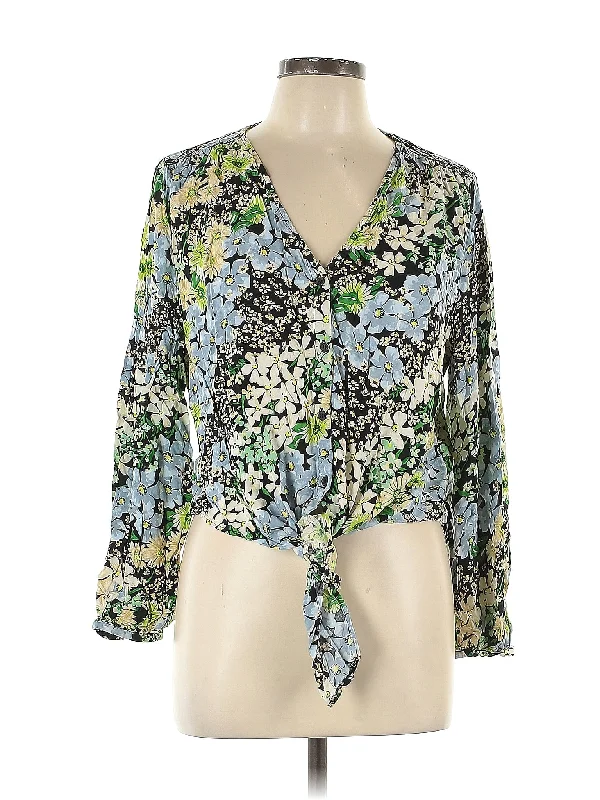 Long Sleeve Blouse Silky Draped Blouse