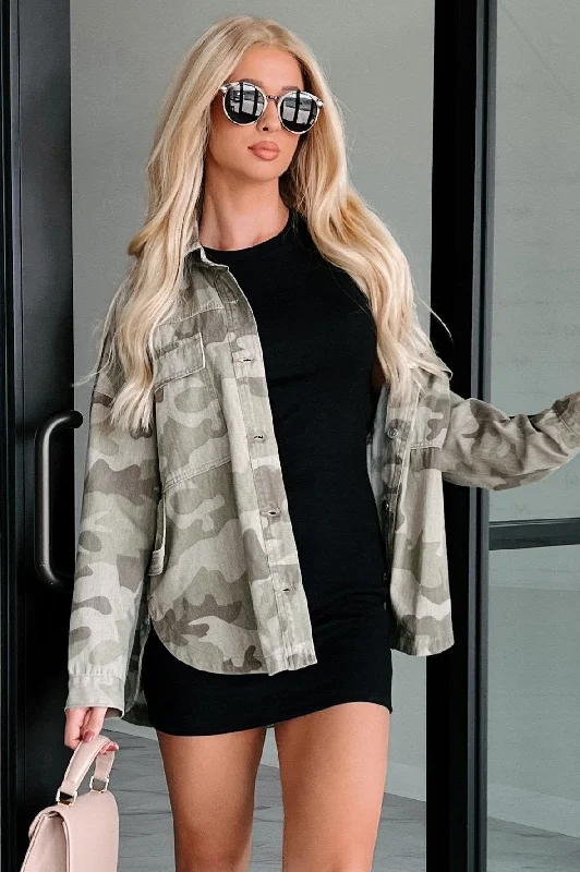 No Surrender Oversized Camo Shacket (Camo) Soft Knit Blouse