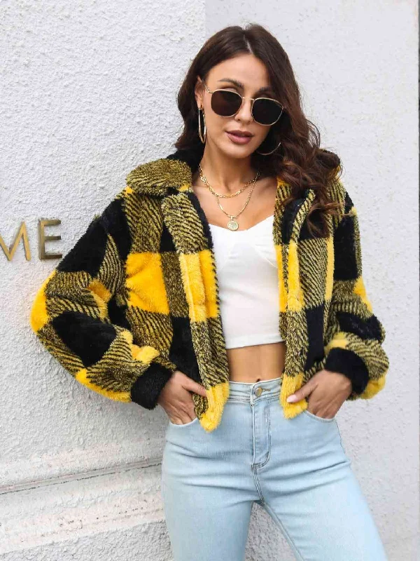 Plaid Print Lapel Collar Drop Shoulder Shacket (4 colors) Delicate Pleat Blouse