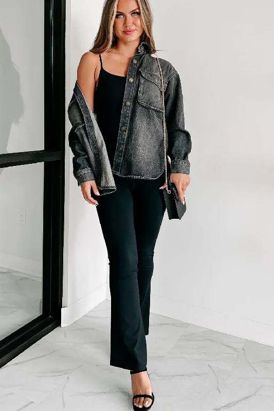 Roxanne Oversized Denim Shacket (Black) Subtle Shimmer Blouse