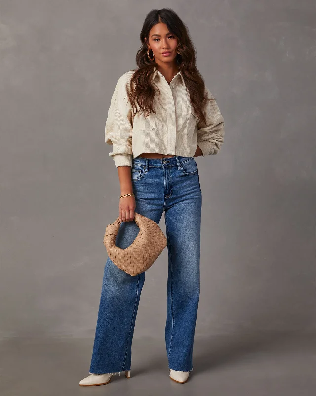 Sabrina Cropped Corduroy Shacket Floral Print Blouse