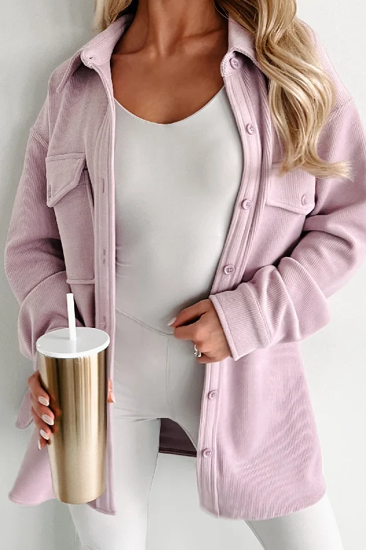 Show You Kindness Ribbed Oversized Shacket (Lilac) Side Tie Blouse