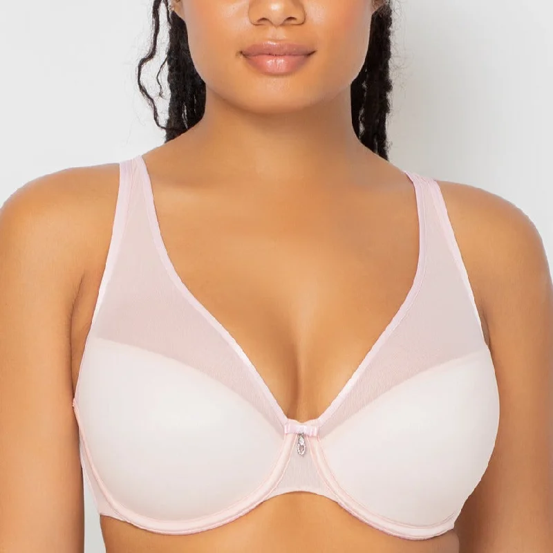 Sheer Mesh Plunge T-Shirt Bra - 1310 - Blushing Rose Sequined Glittery Shiny