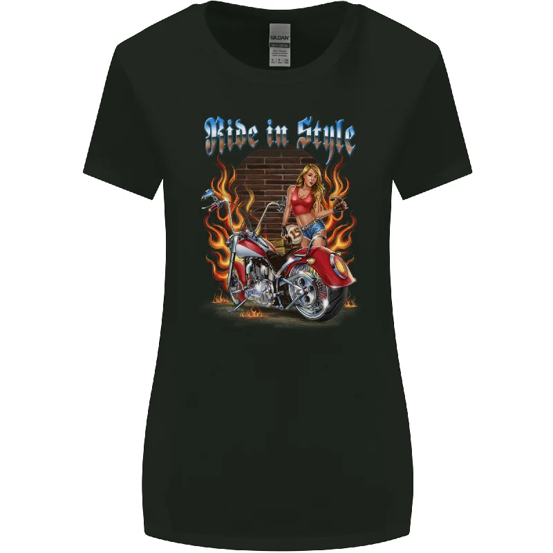 Biker Ride in Style Chopper Motorcycle Womens Wider Cut T-Shirt Lace Blend Ribbed Blend Corduroy Blend Biker Ride in Style Chopper Motorcycle Womens Wider Cut T-Shirt Lace Blend Ribbed Blend Corduroy Blend