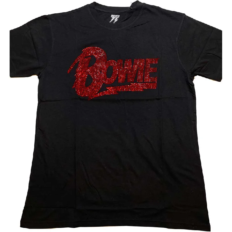 David Bowie | Official Band T-Shirt | Logo (Diamante) Cashmere Blend Cotton Blend Poly Blend