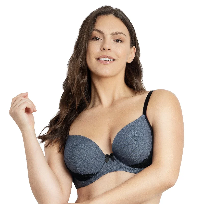 Casey Plunge Molded T-Shirt Bra - Dark Blue Denim Seamless Knitted Crochet