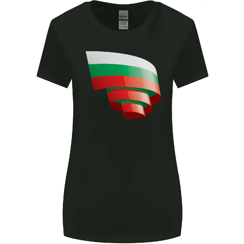 Curled Bulgaria Flag Bulgarian Day Football Womens Wider Cut T-Shirt Sequined Glittery Shiny
