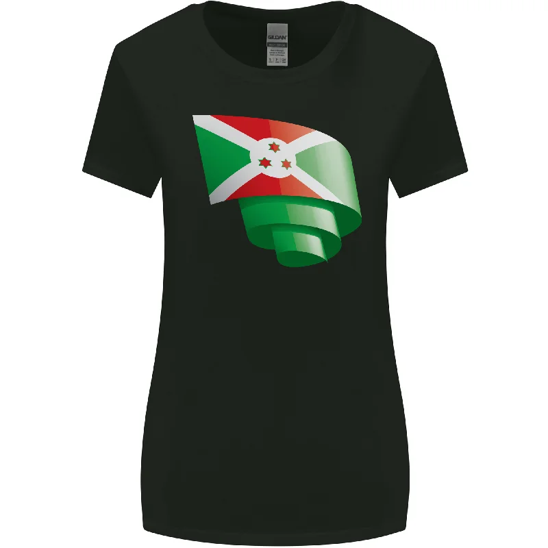 Curled Burundi Flag Burundians Day Football Womens Wider Cut T-Shirt Hooded Caped Shawl Collar