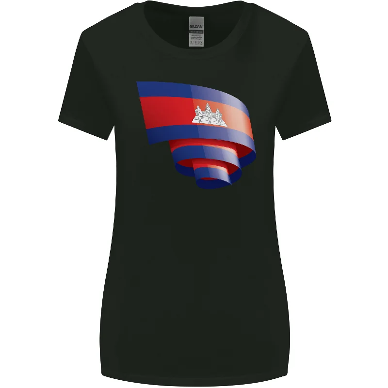 Curled Cambodia Flag Cambodian Day Football Womens Wider Cut T-Shirt Spandex Blend Rayon Blend Denim Blend Curled Cambodia Flag Cambodian Day Football Womens Wider Cut T-Shirt Spandex Blend Rayon Blend Denim Blend