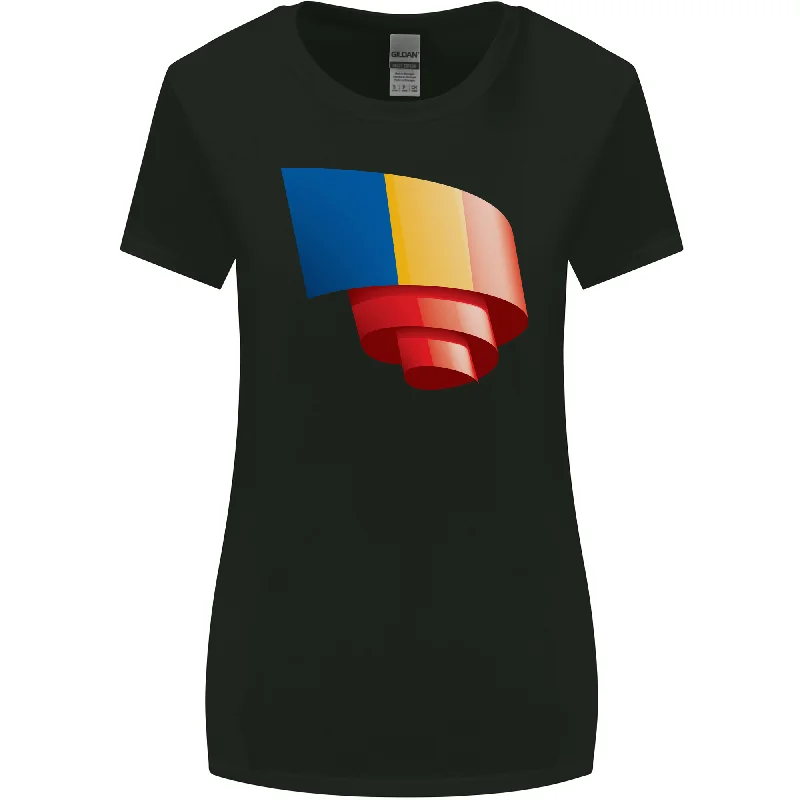 Curled Chad Flag Chadian Day Football Womens Wider Cut T-Shirt V-Neck T-Shirt Long Sleeve Cotton