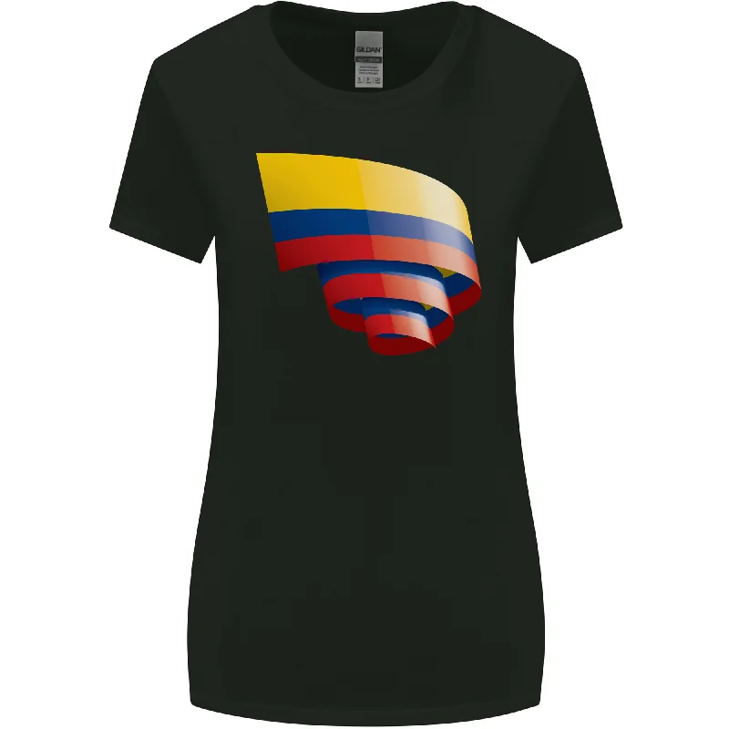 Curled Columbia Flag Columbian Day Football Womens Wider Cut T-Shirt Notch Collar Peter Pan Collar Cowl Neck