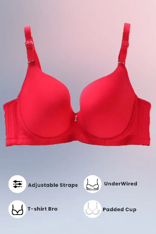 Espico Pink Padded Wired T-Shirt Bra - Maroon Fitted T-Shirt Seamless Stretchy