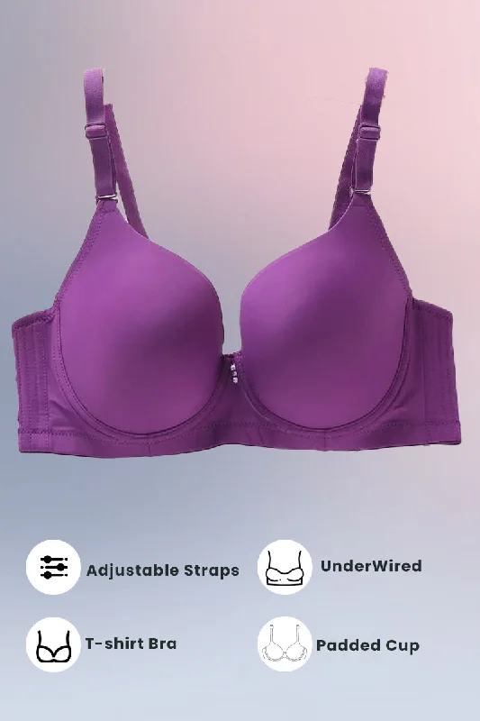 Espico Pink Padded Wired T-Shirt Bra - Purple Wool Fabric Cashmere Fabric Tweed Fabric