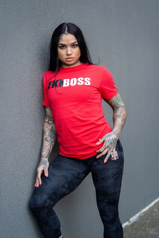 FKNBOSS | Women's Gym T-Shirt | Red Chenille Blend Fleece Blend Nylon Blend