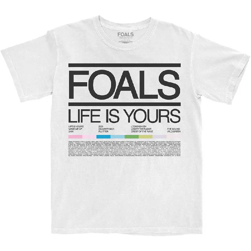 Foals | Official Band T-Shirt | Life Is Yours Song List Graphic Embroidered Appliqued