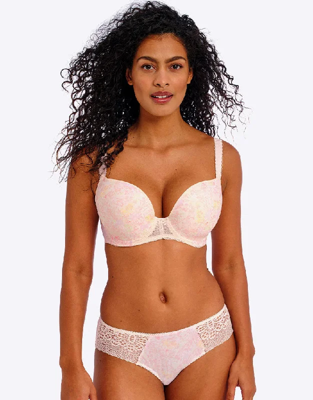 Freya Daydreaming Moulded Plunge T-Shirt Bra Peach Blossom Pink Beaded Sequined Faux Fur