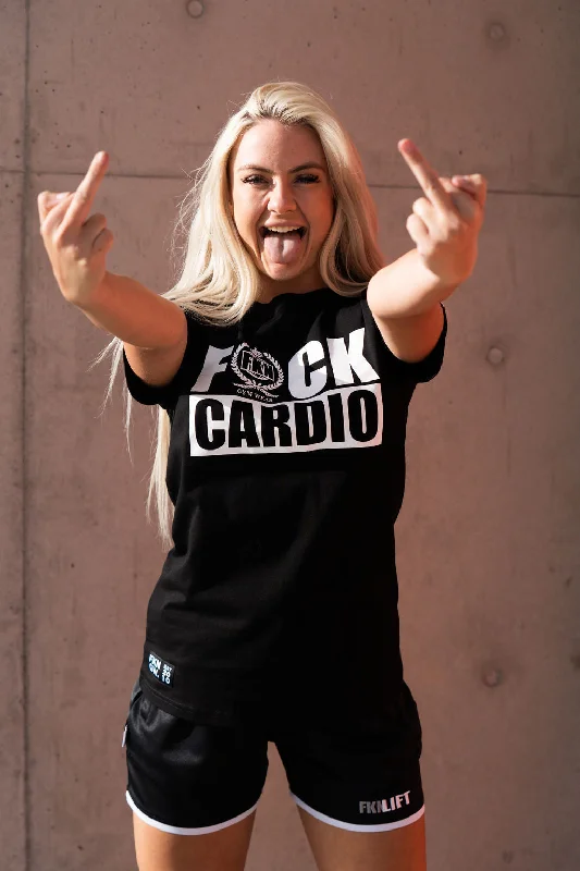 FUCK CARDIO | Women's Gym T-Shirt | Black Seamless Knitted Crochet