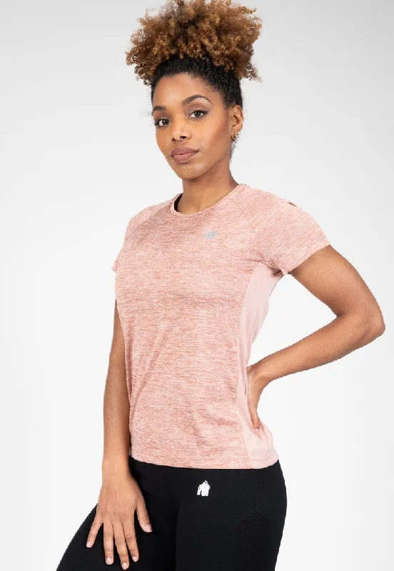 Gorilla Wear Monetta Performance T-Shirt - Salmon Pink Solid Color Striped Floral