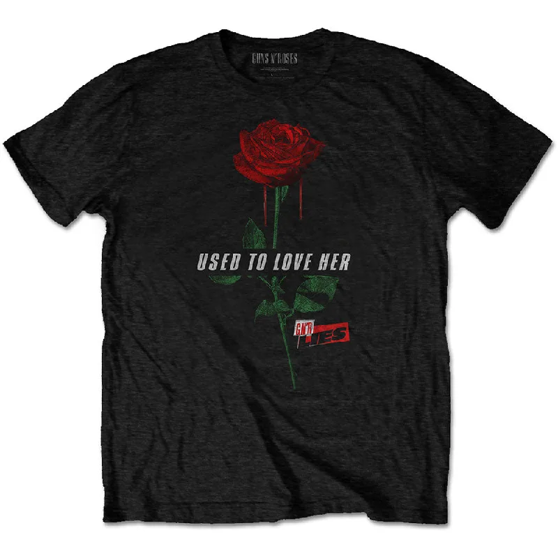 Guns N' Roses | Official Band T-Shirt | Used to Love Her Rose Ribbed T-Shirt High Neck Heavyweight