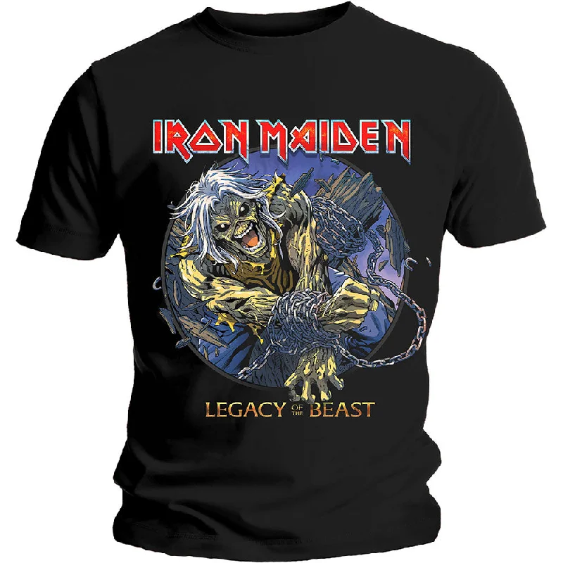 Iron Maiden | Official Band T-Shirt | Eddie Chained Legacy Ribbed Striped Patterned