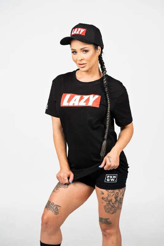 LAZY | Women's Gym T-Shirt | Black Fleece Fabric Down Fabric Feather Fabric
