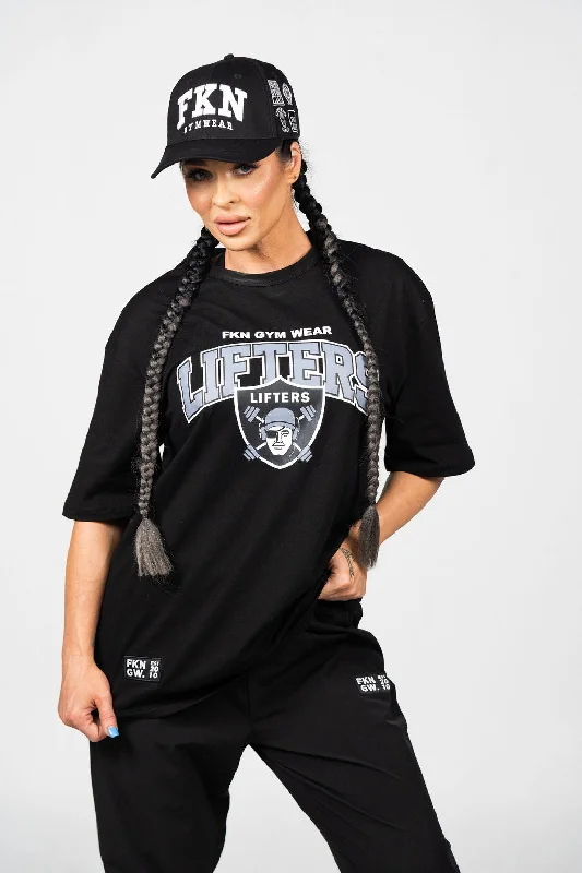LIFTERS | Women's Oversized Pump Cover Gym T-Shirt | Black V-Neck T-Shirt Long Sleeve Cotton LIFTERS | Women's Oversized Pump Cover Gym T-Shirt | Black V-Neck T-Shirt Long Sleeve Cotton