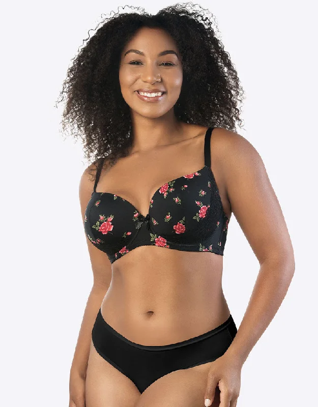 Parfait Casey Plunge T-Shirt Bra Rose Print Black Fleece Nylon Spandex