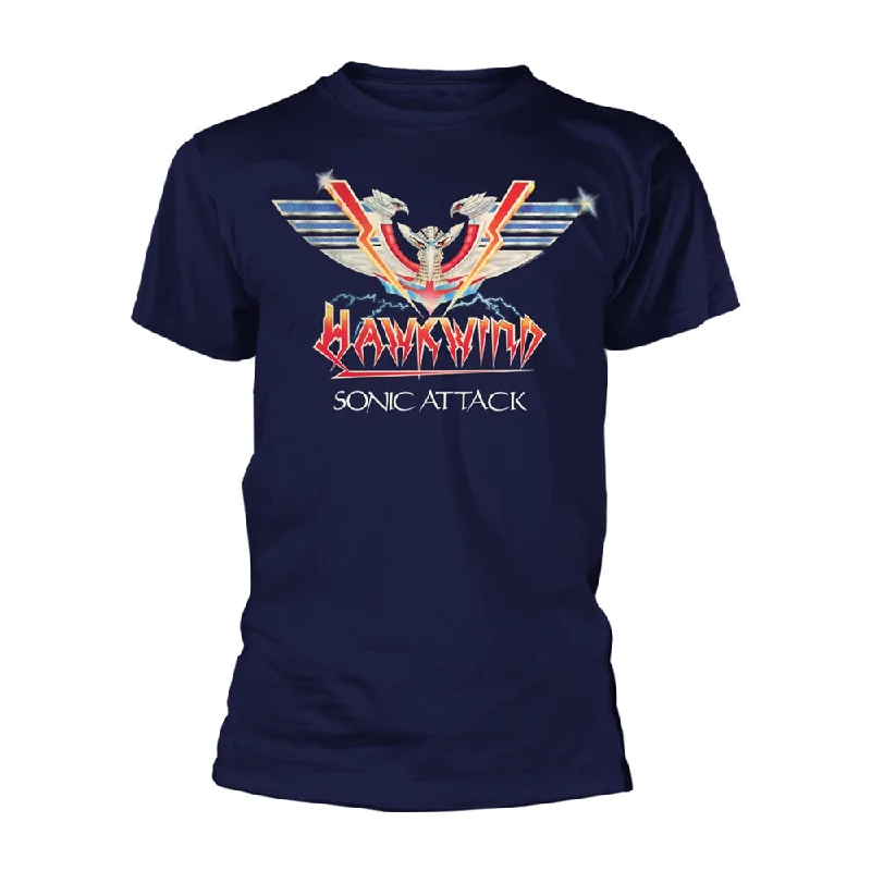 Hawkwind Unisex T-shirt: Sonic Attack (Navy) Chenille Blend Fleece Blend Nylon Blend