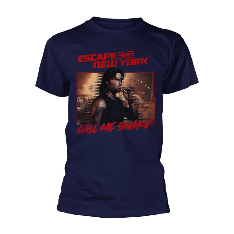 Escape From New York Unisex T-shirt: Call Me Snake (Navy) Welt Pockets Slit Pockets
