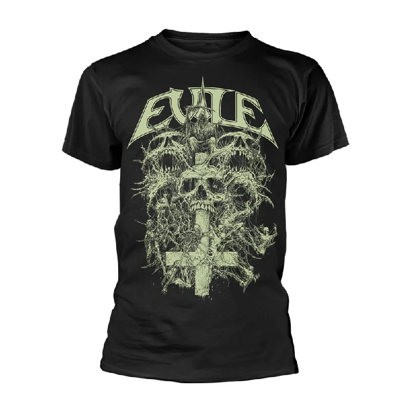 Evile Unisex T-shirt: Riddick Skull Denim Fabric Leather Fabric Suede Fabric