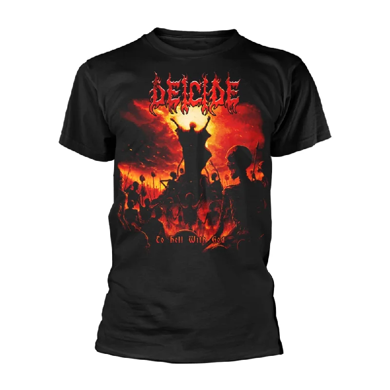 Deicide Unisex T-shirt: To Hell With God Chenille Blend Fleece Blend Nylon Blend