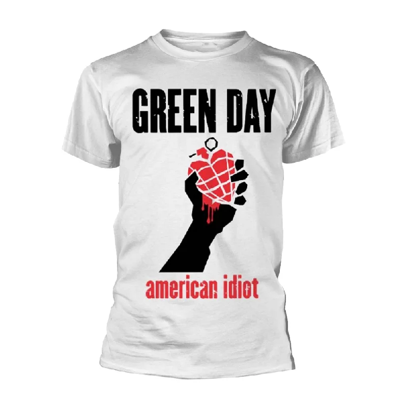 Green Day Unisex T-shirt: American Idiot Heart (White) (back print) Zippered Front Buttoned Front Snap Front Green Day Unisex T-shirt: American Idiot Heart (White) (back print) Zippered Front Buttoned Front Snap Front