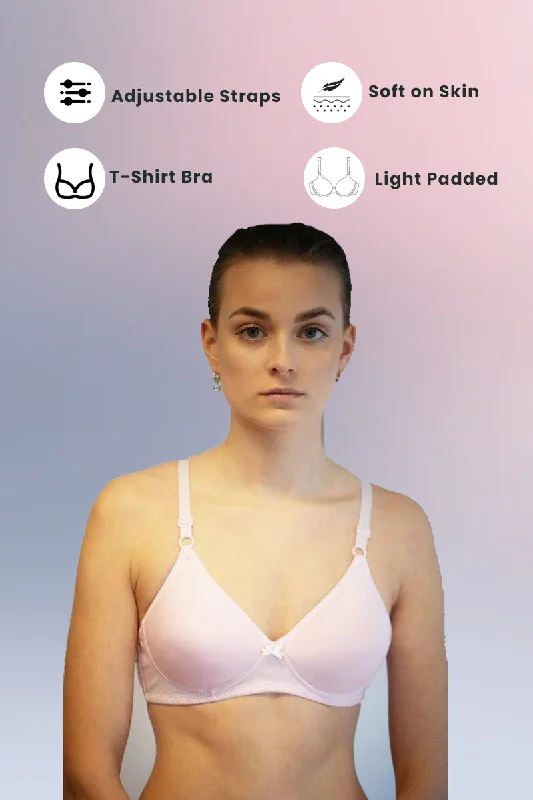 Pink Clarkia - Padded Non-Wired T-Shirt Bra Welt Pockets Slit Pockets Flap Pockets