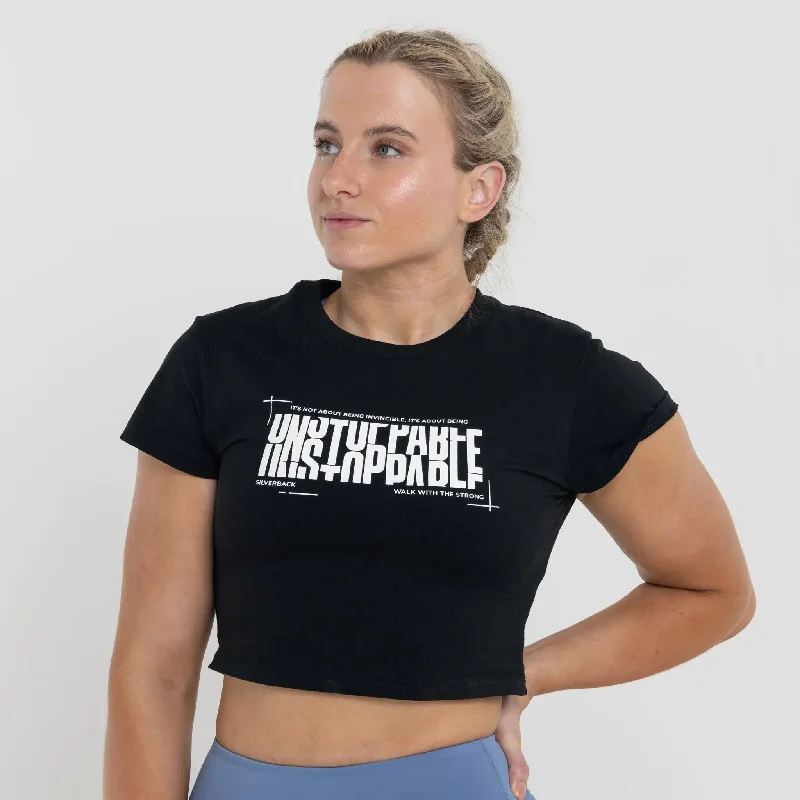 Unstoppable Crop T-Shirt Black Chenille Brocade Lace