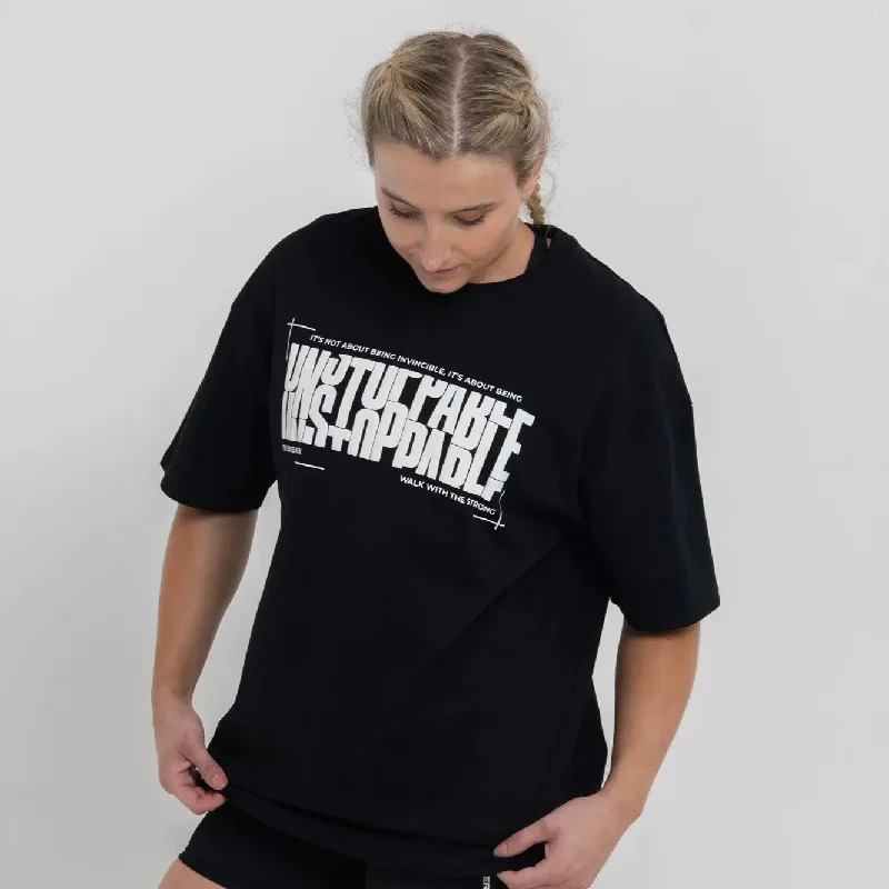 Unstoppable Women's Oversized T-Shirt Black Collared Crew Neck Turtle Neck
