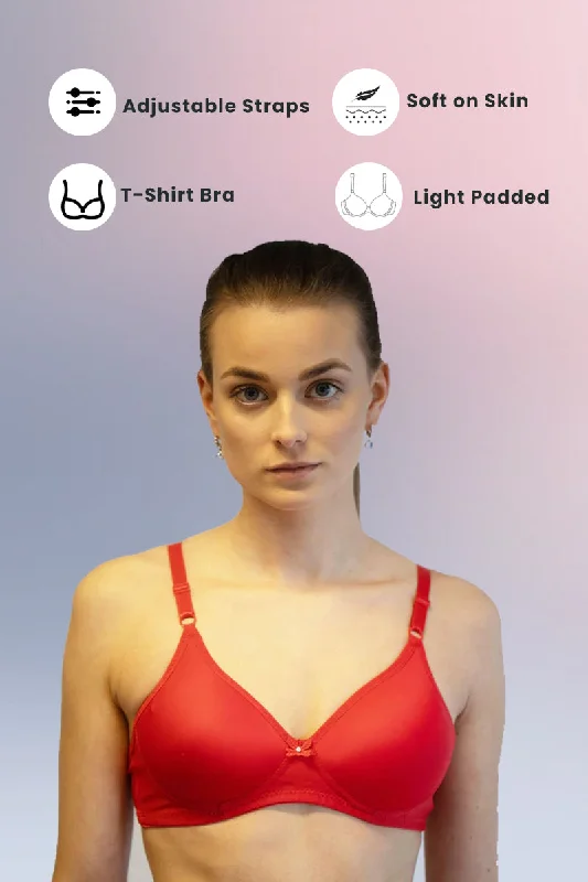 Red Clarkia - Padded Non-Wired T-Shirt Bra Rayon Fabric Velvet Fabric Corduroy Fabric Red Clarkia - Padded Non-Wired T-Shirt Bra Rayon Fabric Velvet Fabric Corduroy Fabric
