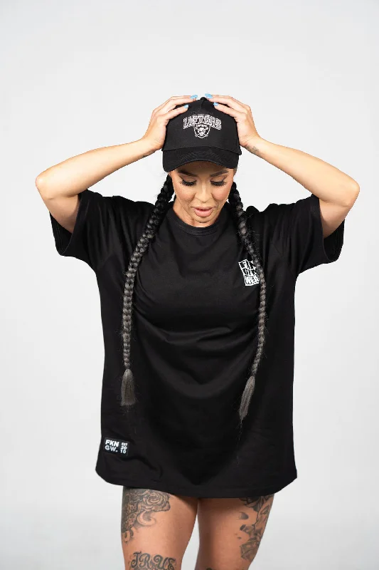 Classic | Women's Oversized Pump Cover Gym T-Shirt | Black Collared Crew Neck Turtle Neck Classic | Women's Oversized Pump Cover Gym T-Shirt | Black Collared Crew Neck Turtle Neck