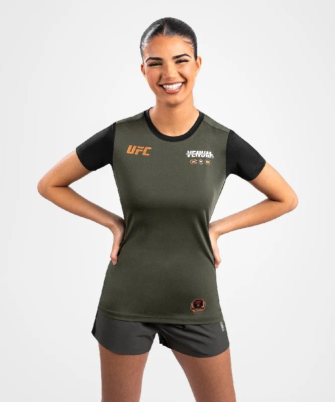 T-shirt Dry-Tech pour Femmes UFC Adrenaline by Venum Fight Week - Kaki/Bronze Striped Floral Plaid