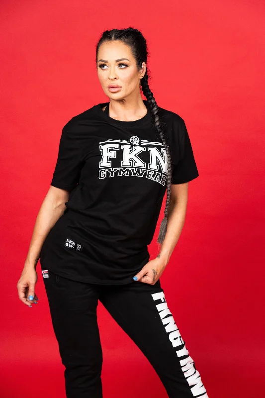 Varsity | Women's Gym T-Shirt | Black Elasticated Padded Insulated