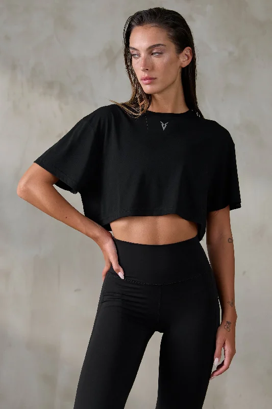 V_SYLK BOXY T-SHIRT - Black Real Fur Shearling Chenille